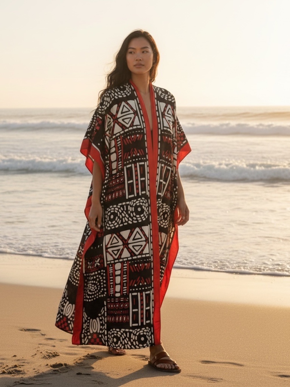 Women’s Navy & Red Geometric Kaftan